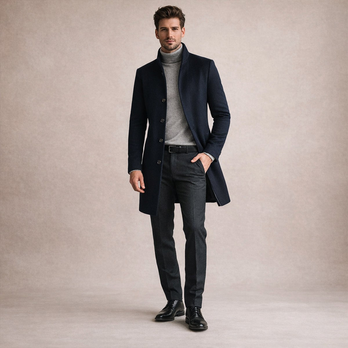Cooper | Men's Wool Blend Single Breasted Trench Coat, Tailored Autumn Coat | Bella Blue