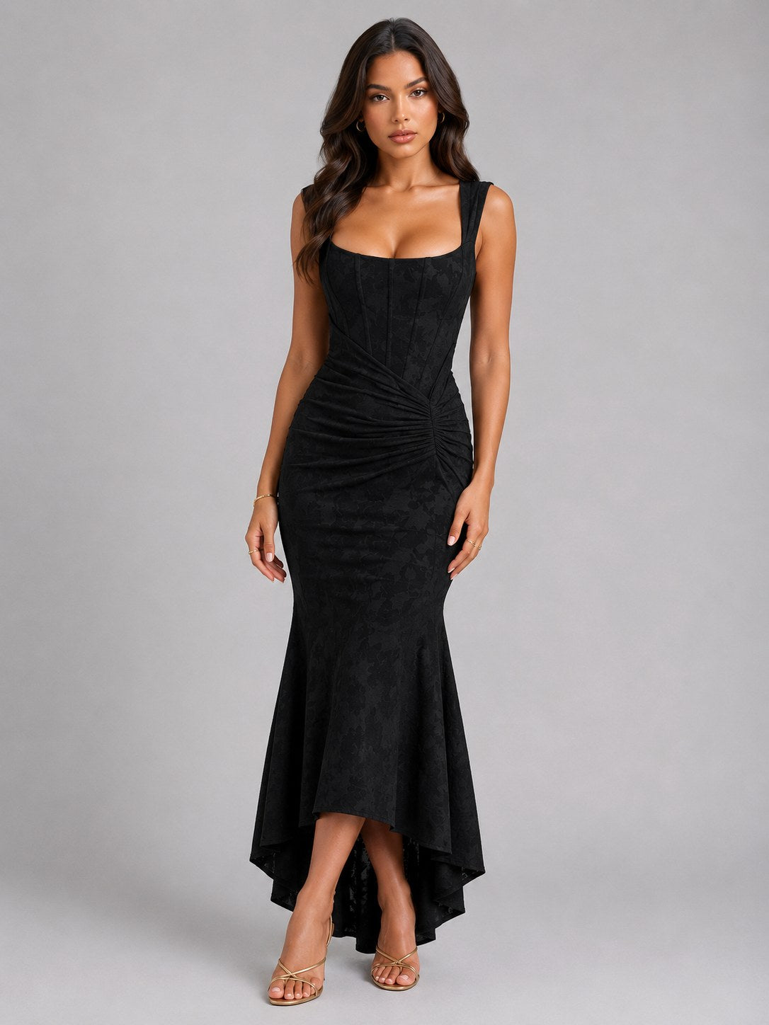 Cora | Women's Floral Corset Maxi Dress, Asymmetrical Hem Maxi Dress | Bella Blue