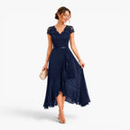 Cora | Women's Lace Midi Dress, Burgundy V-Neck Occasion Dress | Bella Blue