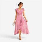Cora | Women's Lace Midi Dress, Burgundy V-Neck Occasion Dress | Bella Blue