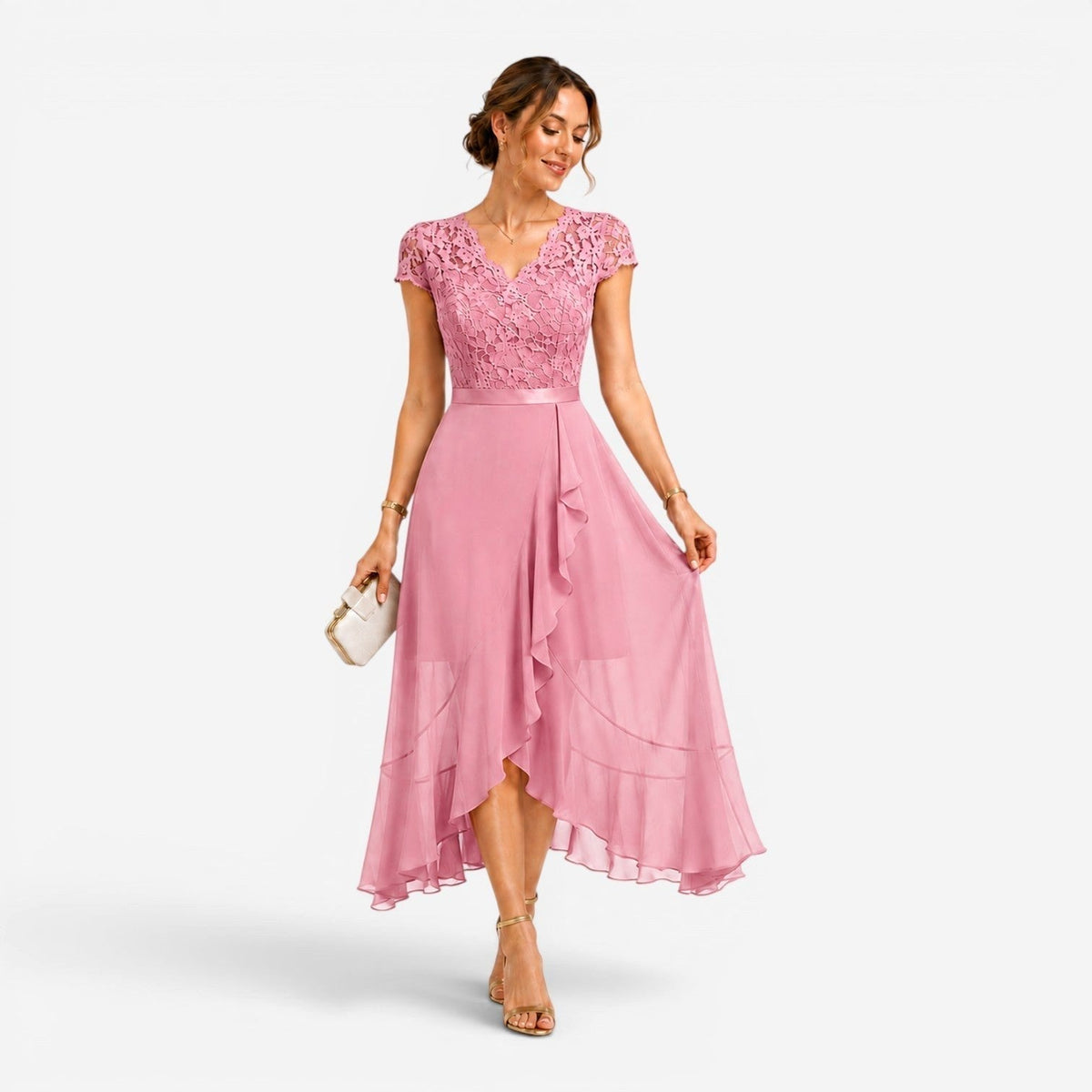 Cora | Women's Lace Midi Dress, Burgundy V-Neck Occasion Dress | Bella Blue