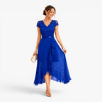 Cora | Women's Lace Midi Dress, Burgundy V-Neck Occasion Dress | Bella Blue