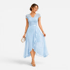 Cora | Women's Lace Midi Dress, Burgundy V-Neck Occasion Dress | Bella Blue