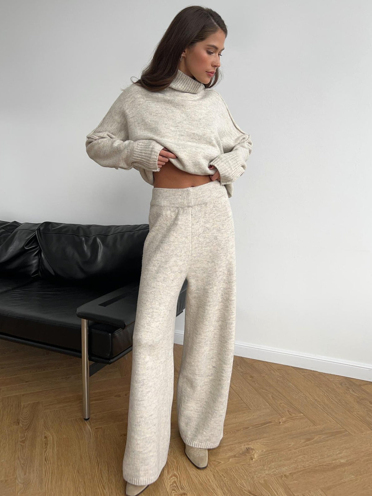 Corinne | Women's Oversized Two-Piece Set, Wide-Leg Turtleneck Lounge Set | Bella Blue