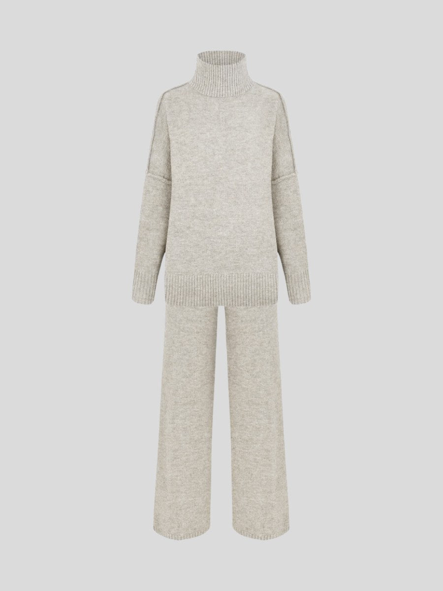Corinne | Women's Oversized Two-Piece Set, Wide-Leg Turtleneck Lounge Set | Bella Blue