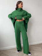 Corinne | Women's Oversized Two-Piece Set, Wide-Leg Turtleneck Lounge Set | Bella Blue