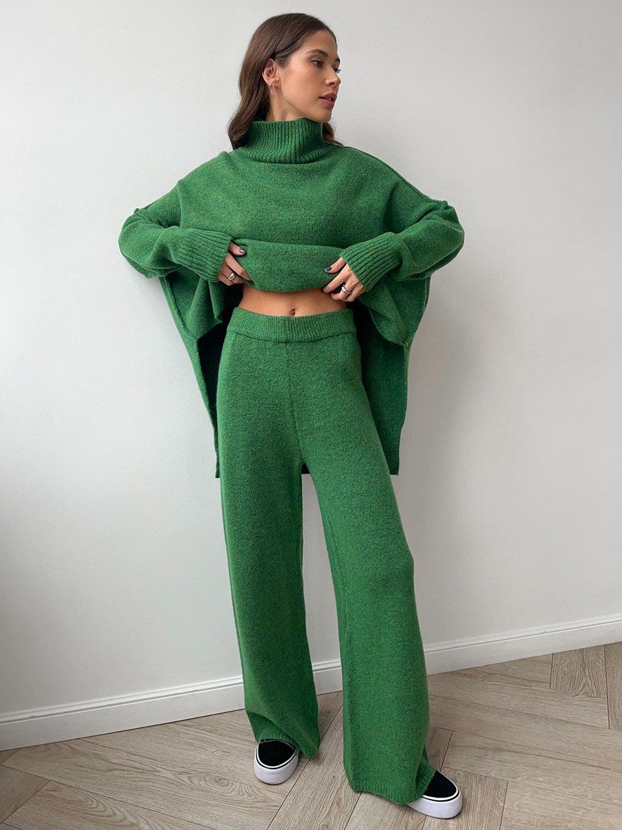 Corinne | Women's Oversized Two-Piece Set, Wide-Leg Turtleneck Lounge Set | Bella Blue