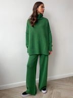 Corinne | Women's Oversized Two-Piece Set, Wide-Leg Turtleneck Lounge Set | Bella Blue