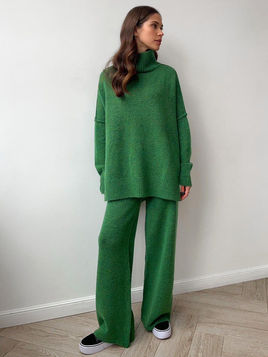 Corinne | Women's Oversized Two-Piece Set, Wide-Leg Turtleneck Lounge Set | Bella Blue