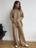 Corinne | Women's Oversized Two-Piece Set, Wide-Leg Turtleneck Lounge Set | Bella Blue
