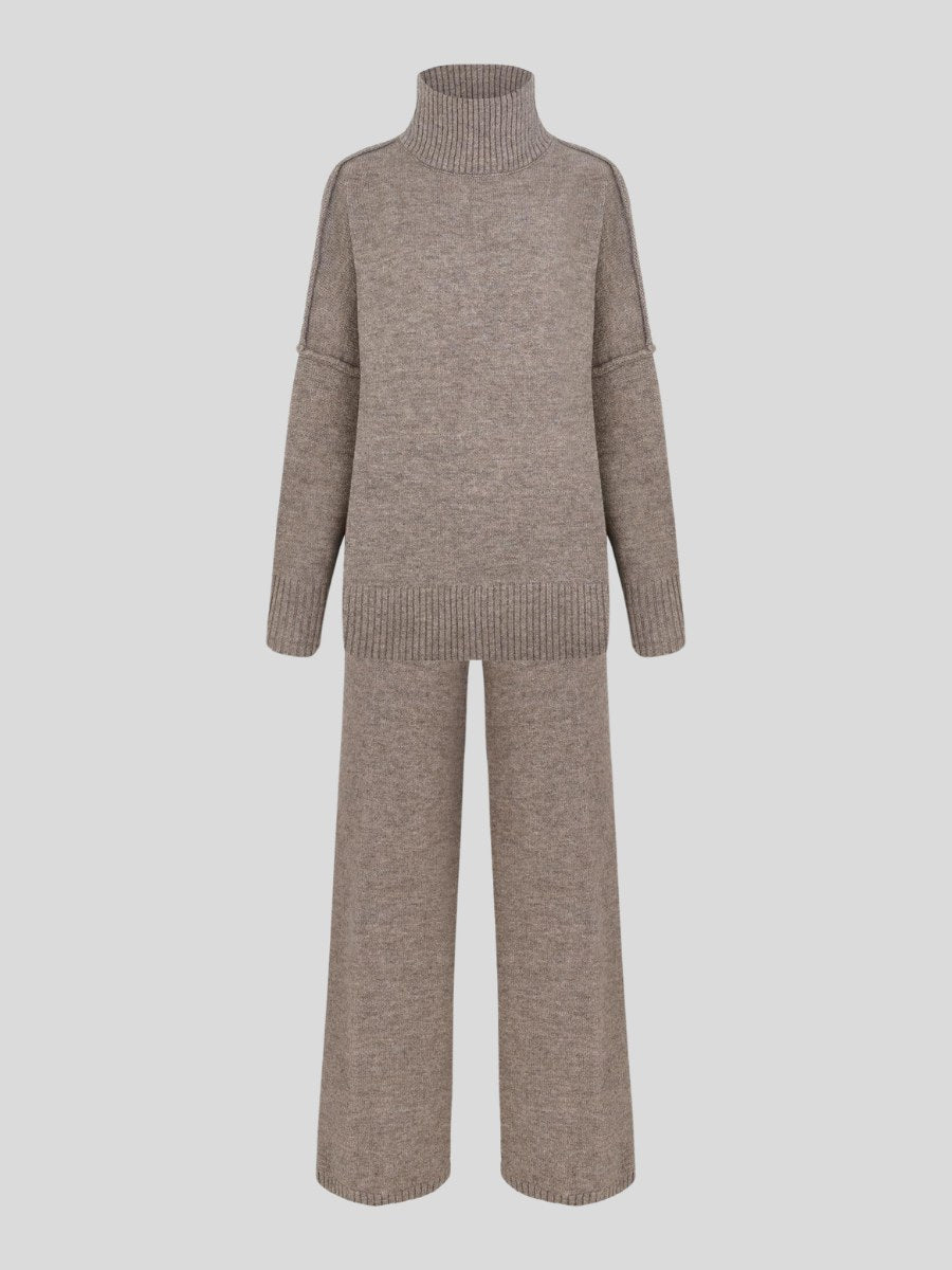 Corinne | Women's Oversized Two-Piece Set, Wide-Leg Turtleneck Lounge Set | Bella Blue