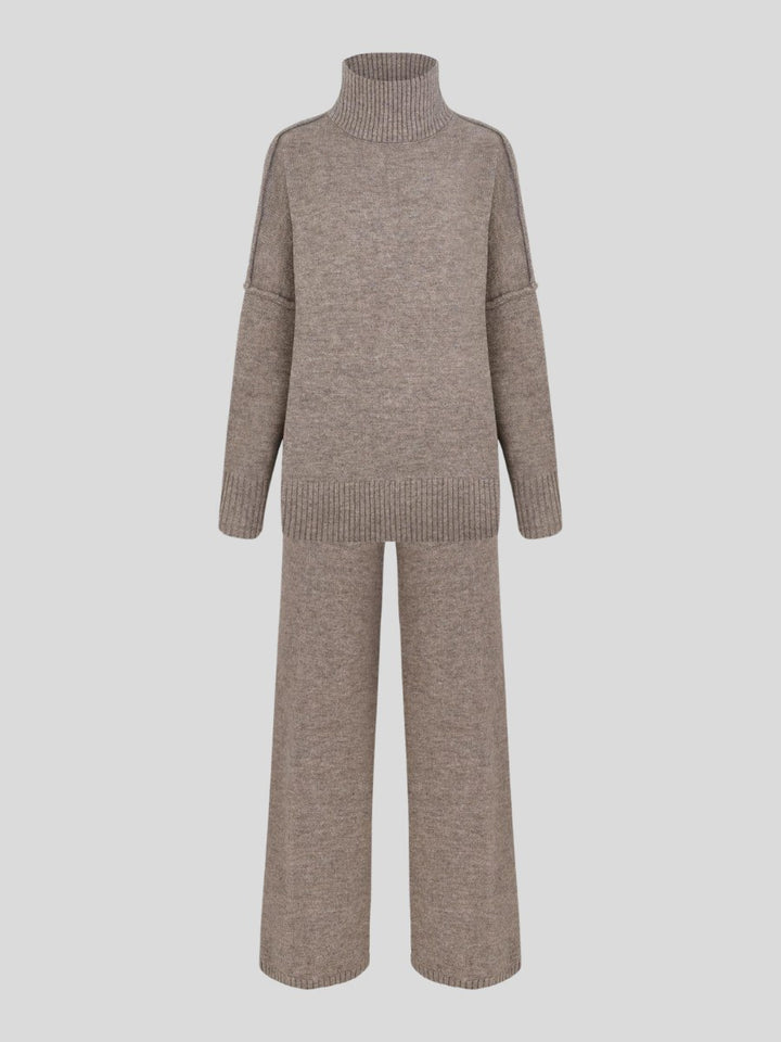 Corinne | Women's Oversized Two-Piece Set, Wide-Leg Turtleneck Lounge Set | Bella Blue