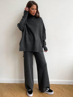 Corinne | Women's Oversized Two-Piece Set, Wide-Leg Turtleneck Lounge Set | Bella Blue