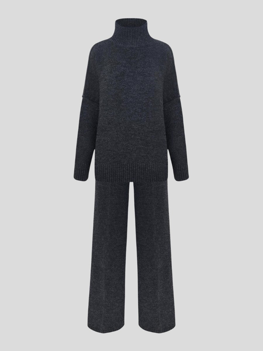 Corinne | Women's Oversized Two-Piece Set, Wide-Leg Turtleneck Lounge Set | Bella Blue