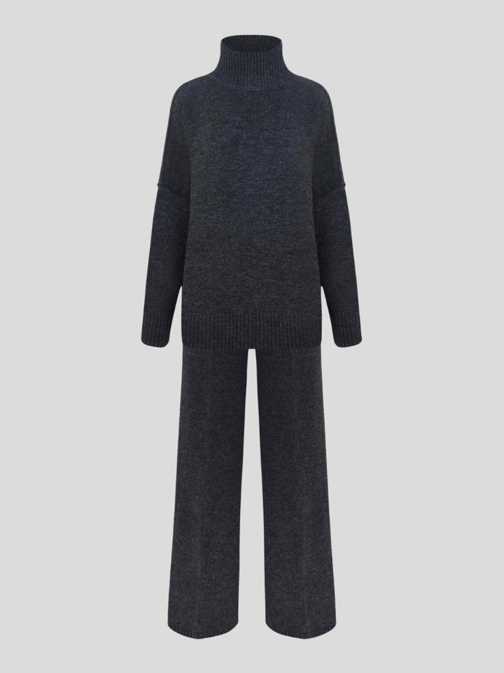 Corinne | Women's Oversized Two-Piece Set, Wide-Leg Turtleneck Lounge Set | Bella Blue