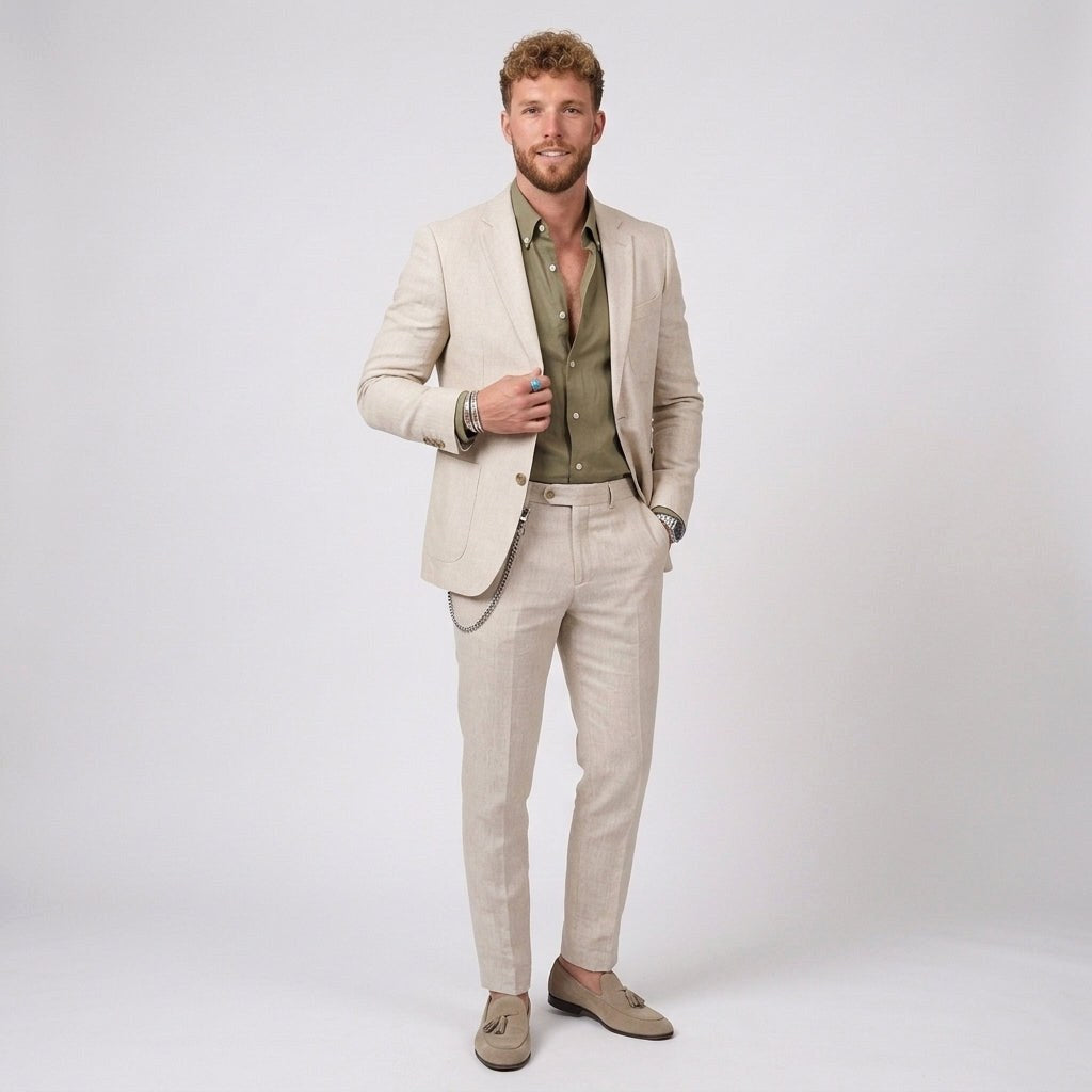 Damian | Men's Slim Fit Linen Suit, Two-Piece Suit | Bella Blue