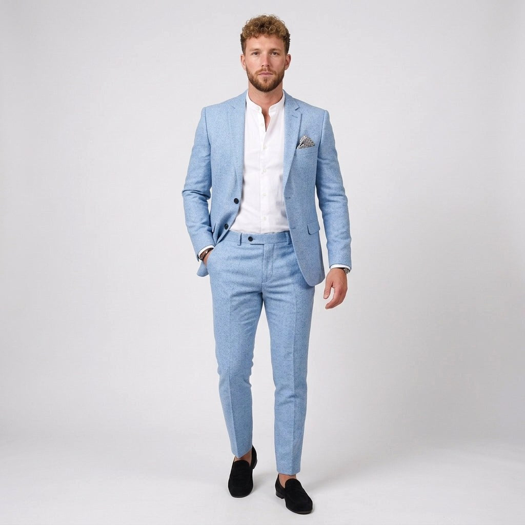Damian | Men's Slim Fit Linen Suit, Two-Piece Suit | Bella Blue