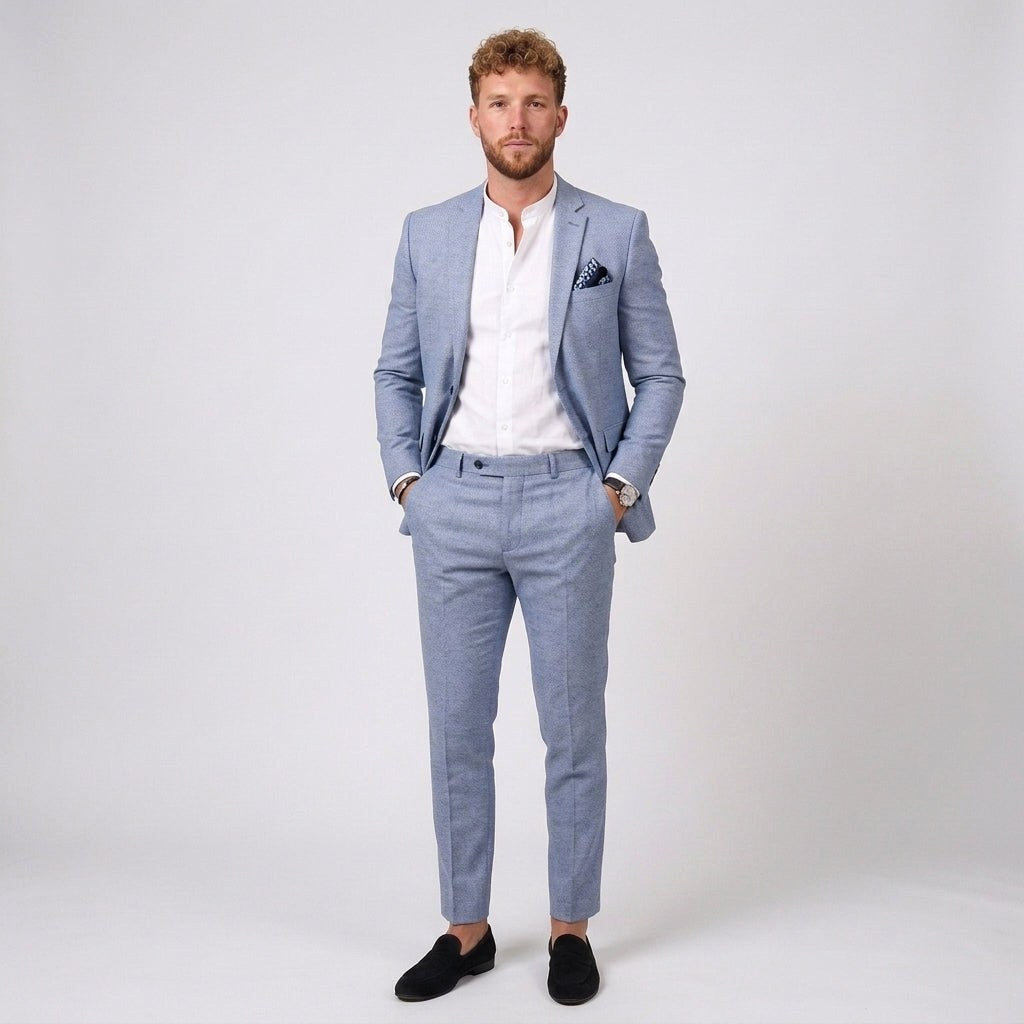 Damian | Men's Slim Fit Linen Suit, Two-Piece Suit | Bella Blue