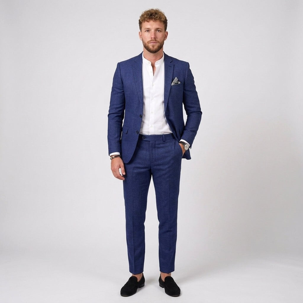 Damian | Men's Slim Fit Linen Suit, Two-Piece Suit | Bella Blue