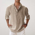 Daniel | Men's Relaxed Linen Shirt with Long Sleeves, Rolled-Cuff Summer Shirt | Bella Blue | Khaki