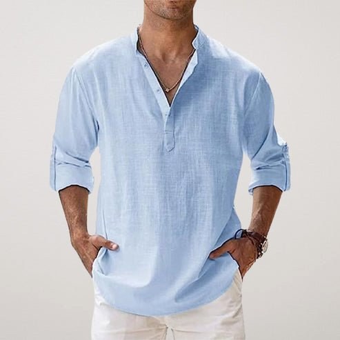 Daniel | Men's Relaxed Linen Shirt with Long Sleeves, Rolled-Cuff Summer Shirt | Bella Blue | Light Blue