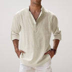Daniel | Men's Relaxed Linen Shirt with Long Sleeves, Rolled-Cuff Summer Shirt | Bella Blue | Beige