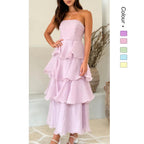 Danielle | Women's Strapless Tiered Maxi Dress, Ruffle Wedding Guest Dress | Bella Blue | Pink