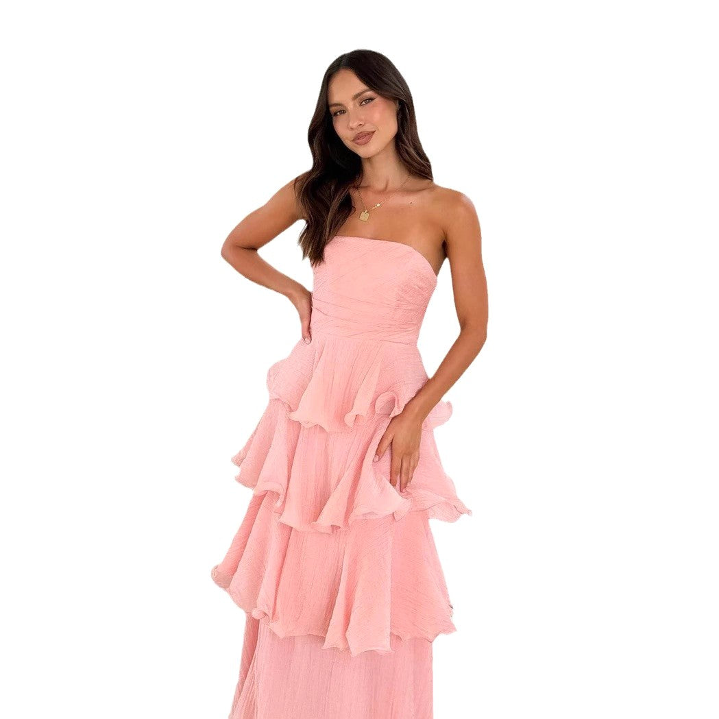 Danielle | Women's Strapless Tiered Maxi Dress, Ruffle Wedding Guest Dress | Bella Blue | Light Purple