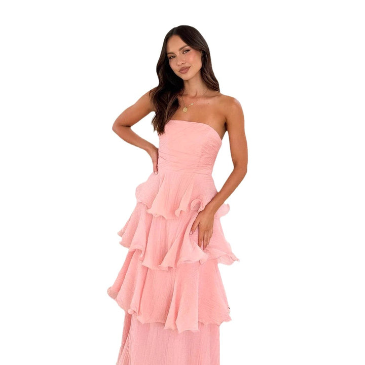 Danielle | Women's Strapless Tiered Maxi Dress, Ruffle Wedding Guest Dress | Bella Blue | Light Purple