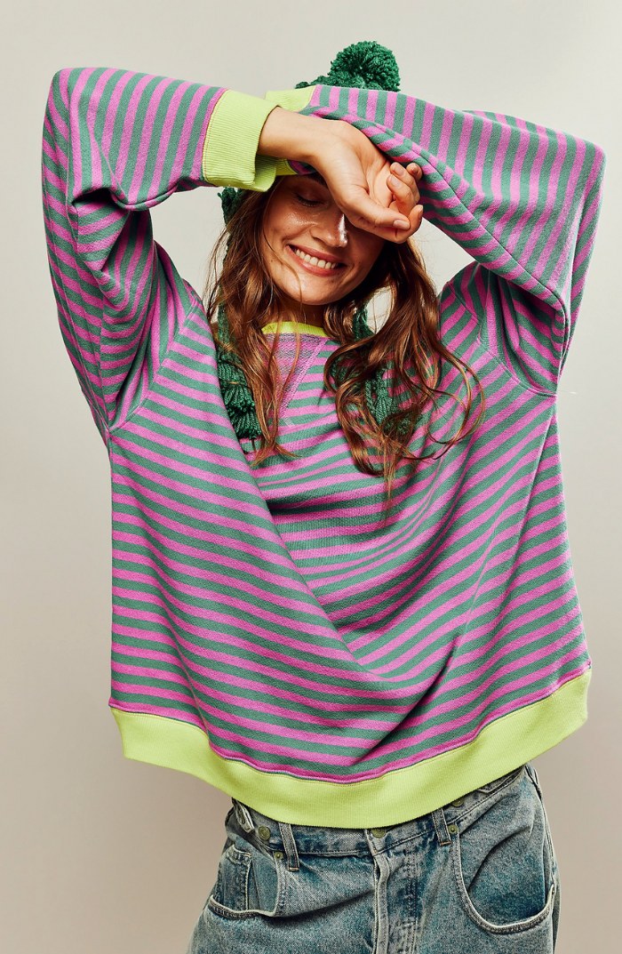 Darcy | Women's Striped Oversized Jumper, Relaxed Fit Knit Top | Bella Blue | Groen & Roze