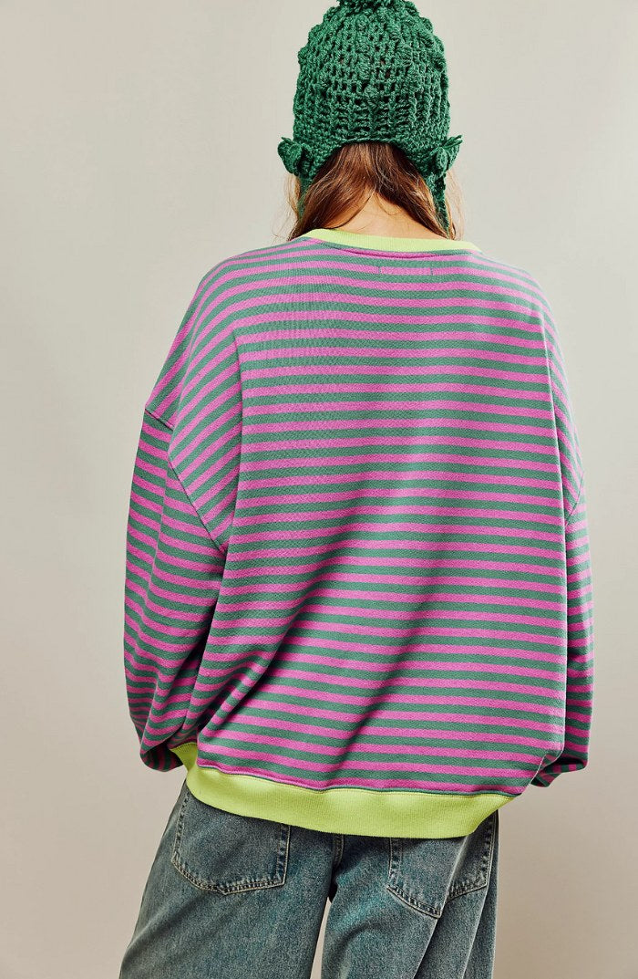 Darcy | Women's Striped Oversized Jumper, Relaxed Fit Knit Top | Bella Blue | Blauw