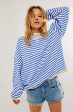 Darcy | Women's Striped Oversized Jumper, Relaxed Fit Knit Top | Bella Blue | Oranje