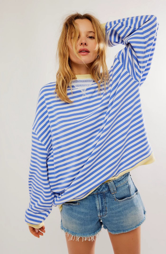 Darcy | Women's Striped Oversized Jumper, Relaxed Fit Knit Top | Bella Blue | Oranje