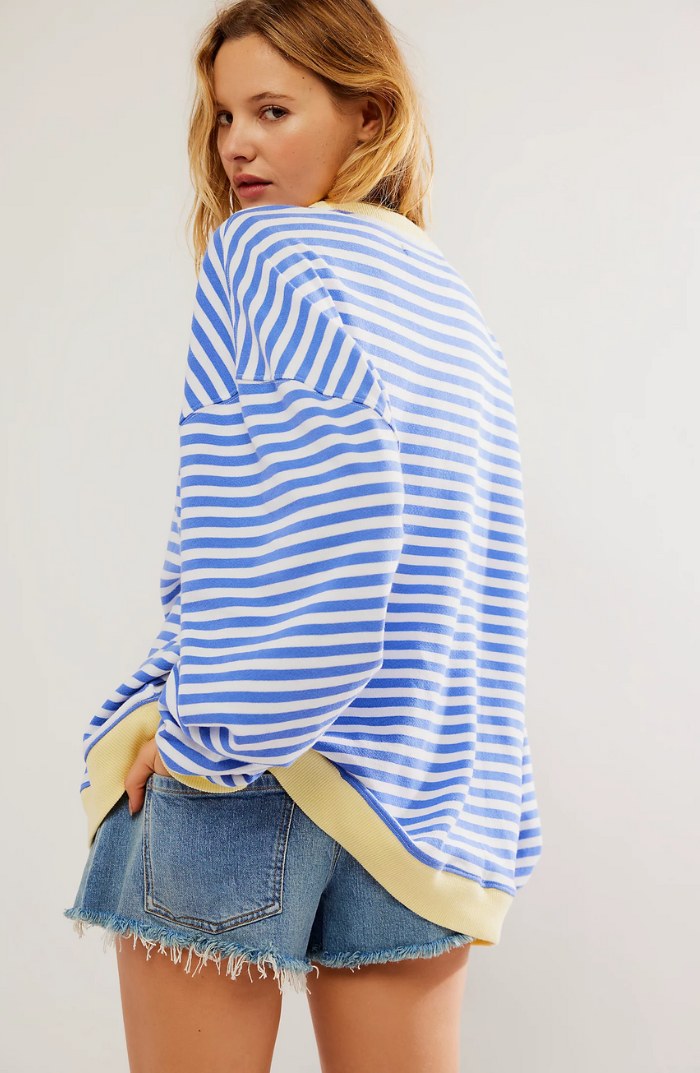 Darcy | Women's Striped Oversized Jumper, Relaxed Fit Knit Top | Bella Blue | Donkerblauw & Rood