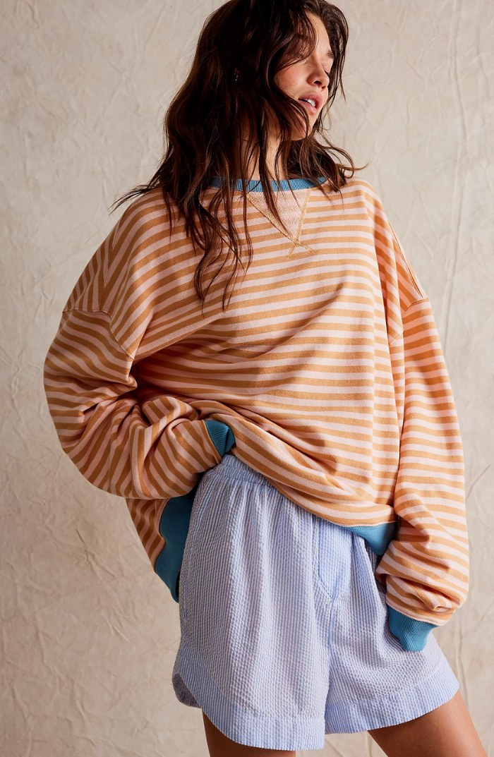 Darcy | Women's Striped Oversized Jumper, Relaxed Fit Knit Top | Bella Blue