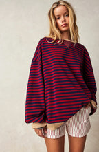 Darcy | Women's Striped Oversized Jumper, Relaxed Fit Knit Top | Bella Blue