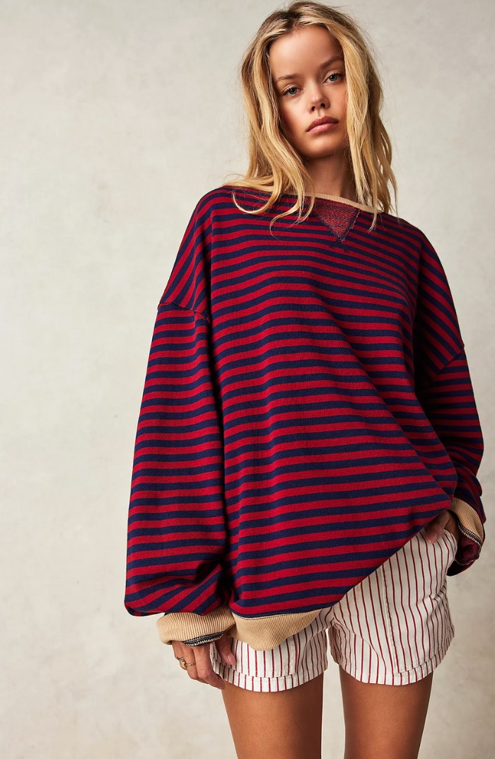Darcy | Women's Striped Oversized Jumper, Relaxed Fit Knit Top | Bella Blue