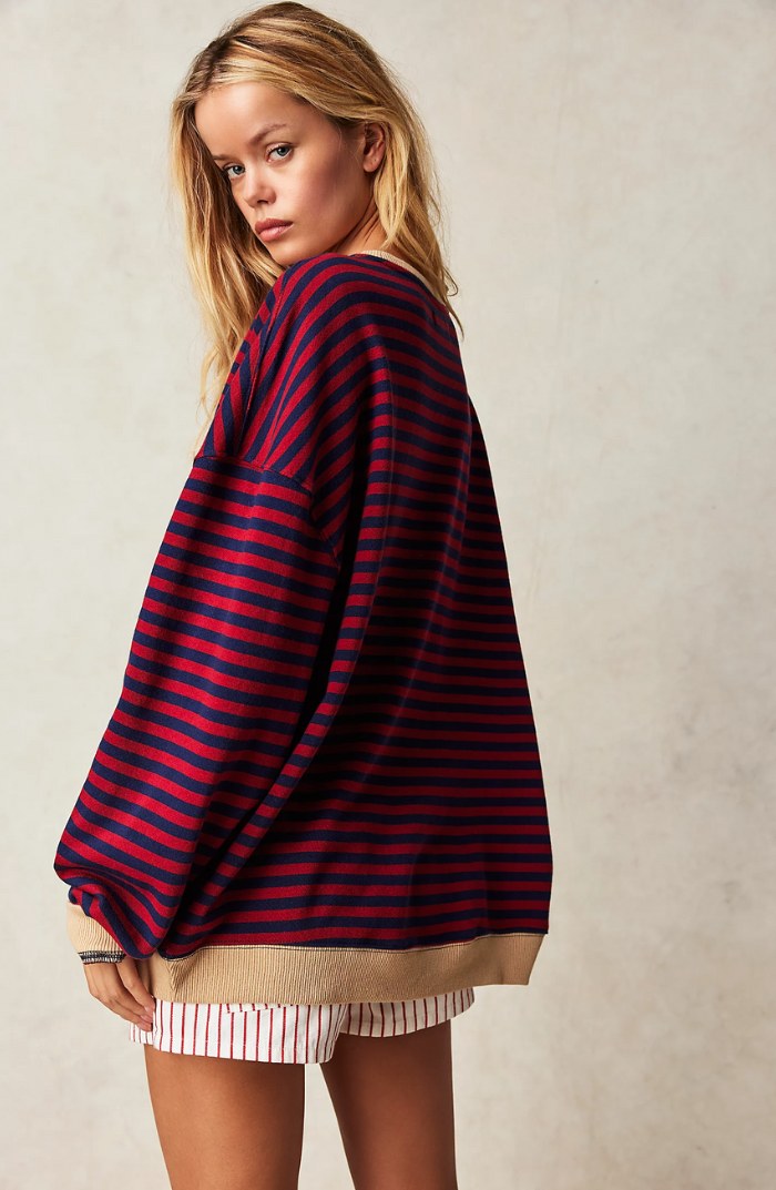Darcy | Women's Striped Oversized Jumper, Relaxed Fit Knit Top | Bella Blue