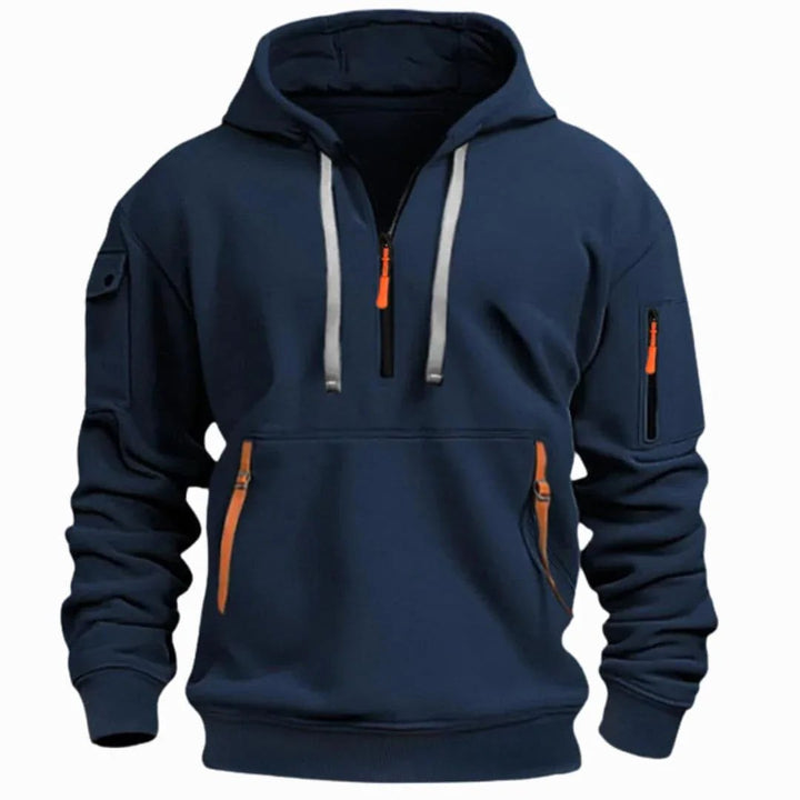 David | Men's Lightweight Hoodie with Adjustable Hood and Half-Zipper, Relaxed-Fit Hooded Jumper | Bella Blue