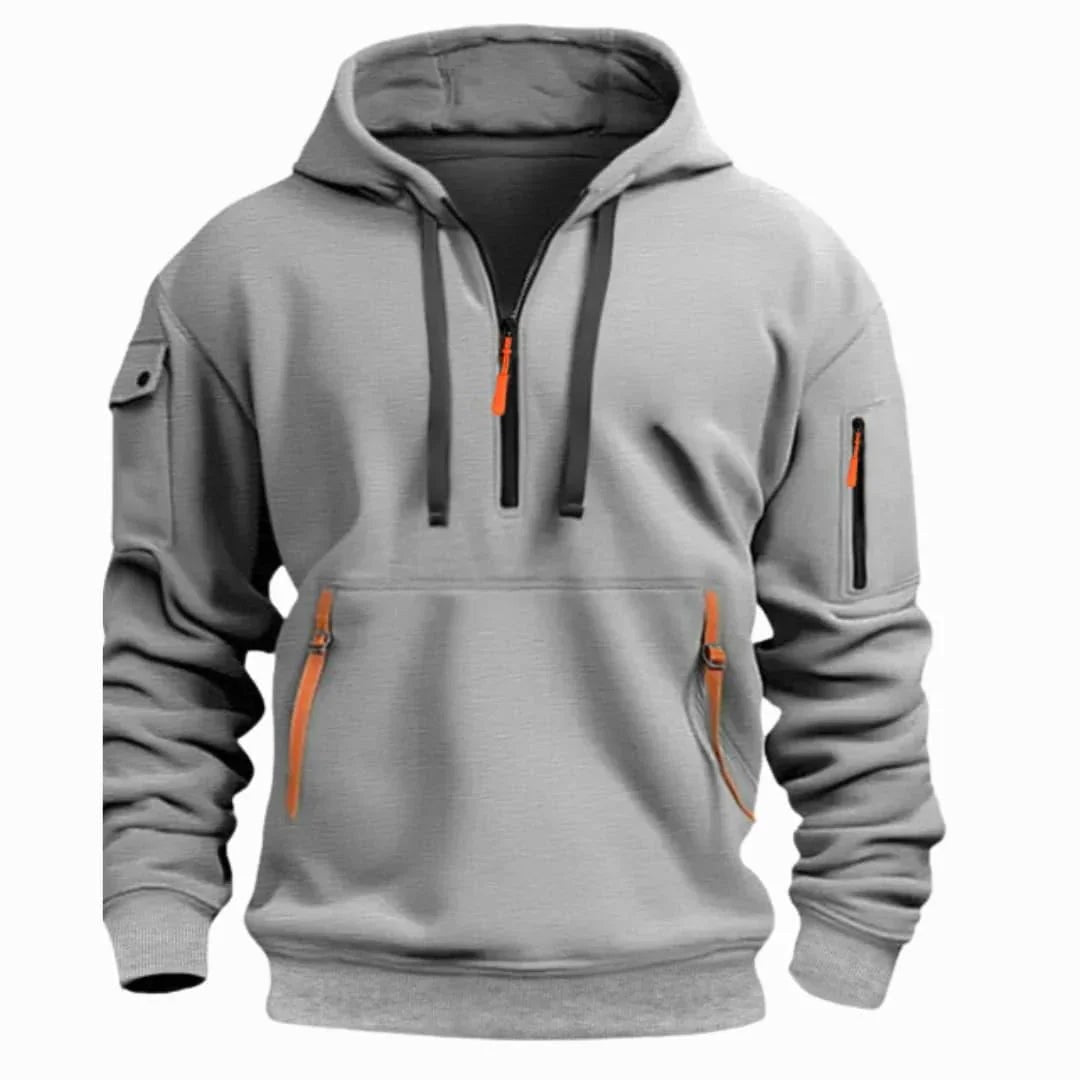 David | Men's Lightweight Hoodie with Adjustable Hood and Half-Zipper, Relaxed-Fit Hooded Jumper | Bella Blue