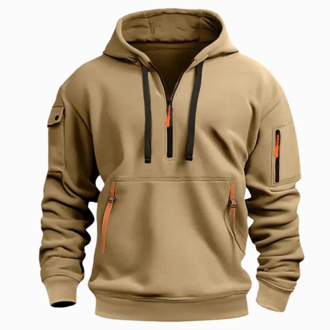 David | Men's Lightweight Hoodie with Adjustable Hood and Half-Zipper, Relaxed-Fit Hooded Jumper | Bella Blue