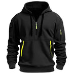 David | Men's Lightweight Hoodie with Adjustable Hood and Half-Zipper, Relaxed-Fit Hooded Jumper | Bella Blue
