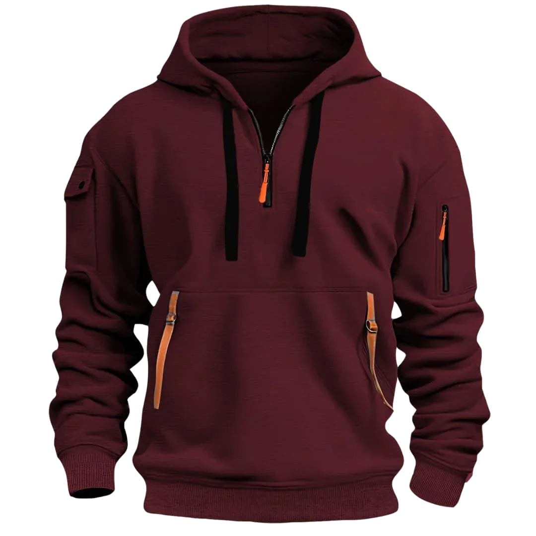 David | Men's Lightweight Hoodie with Adjustable Hood and Half-Zipper, Relaxed-Fit Hooded Jumper | Bella Blue