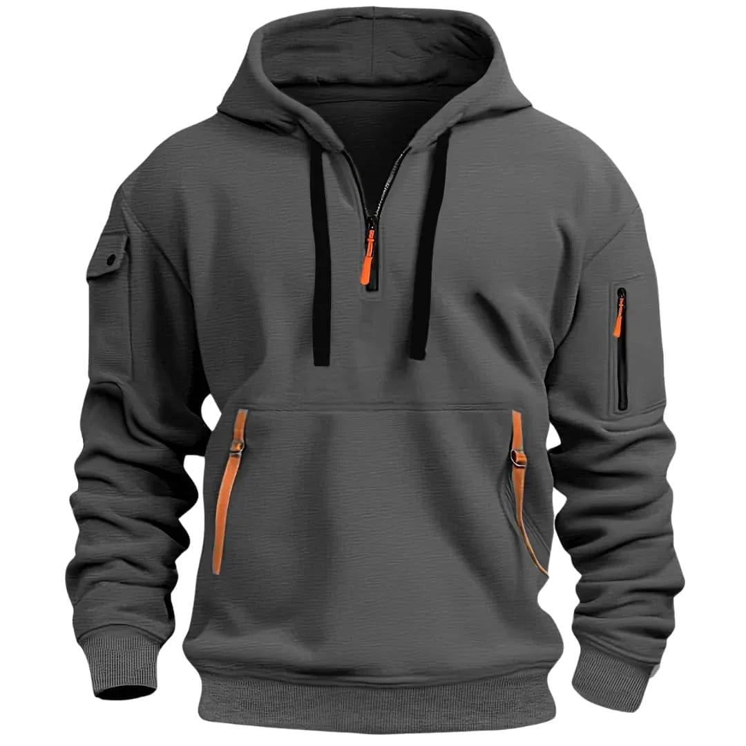 David | Men's Lightweight Hoodie with Adjustable Hood and Half-Zipper, Relaxed-Fit Hooded Jumper | Bella Blue