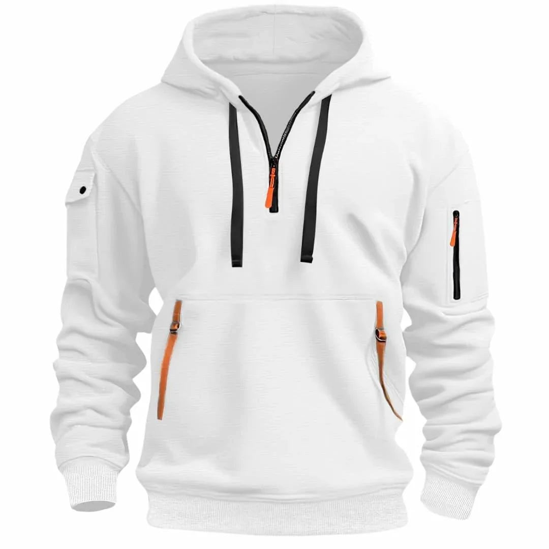 David | Men's Lightweight Hoodie with Adjustable Hood and Half-Zipper, Relaxed-Fit Hooded Jumper | Bella Blue