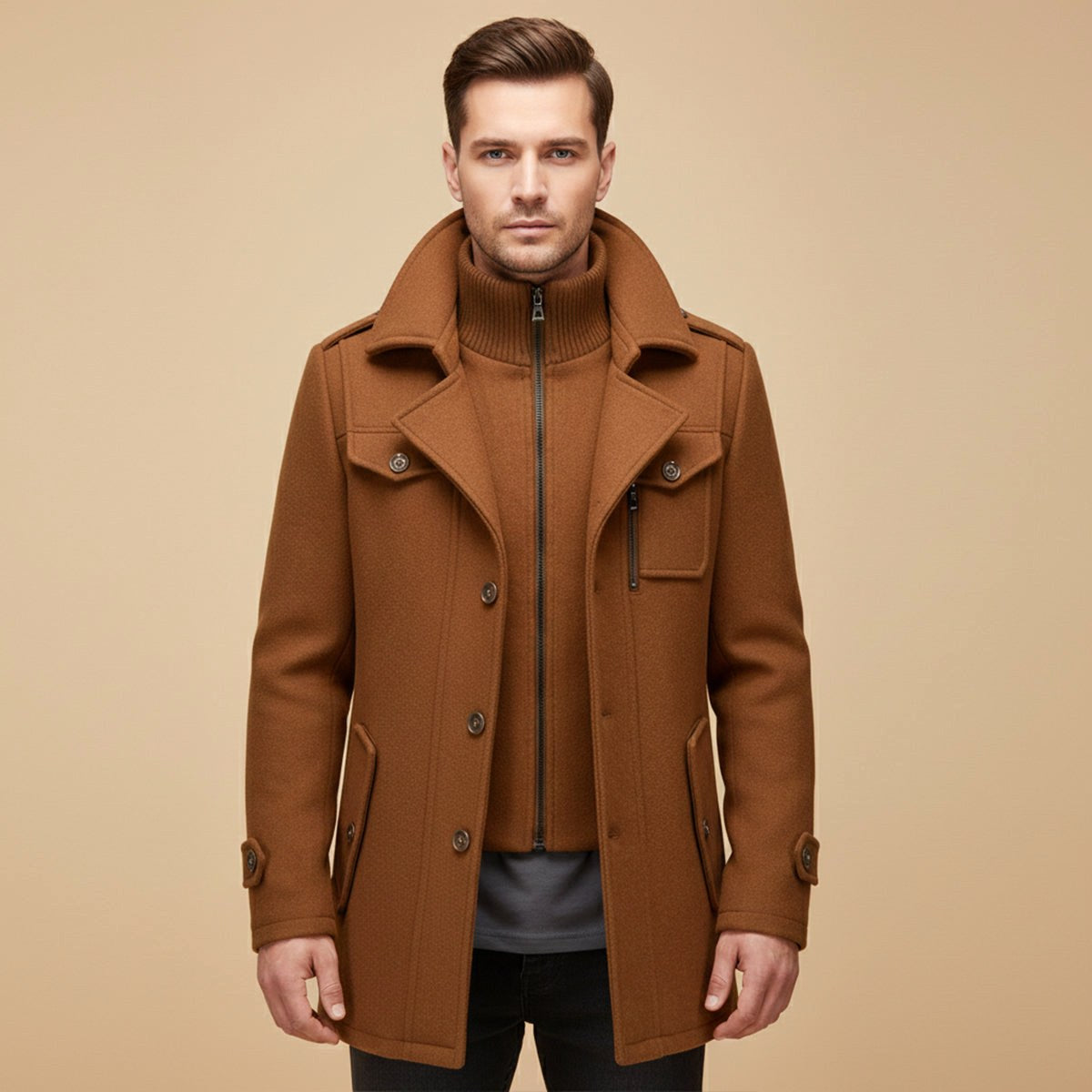 Dean | Men's Wool Blend Winter Coat, Structured Trench-Inspired Coat | Bella Blue