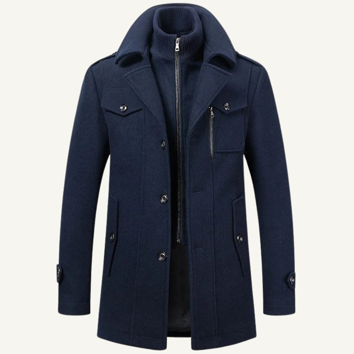 Dean | Men's Wool Blend Winter Coat, Structured Trench-Inspired Coat | Bella Blue