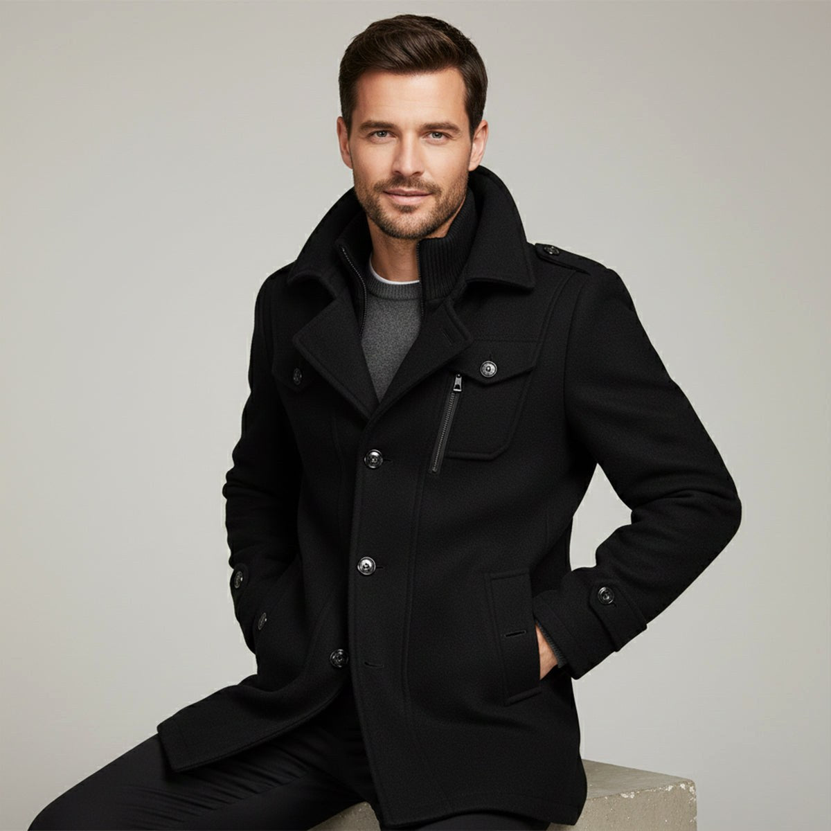 Dean | Men's Wool Blend Winter Coat, Structured Trench-Inspired Coat | Bella Blue
