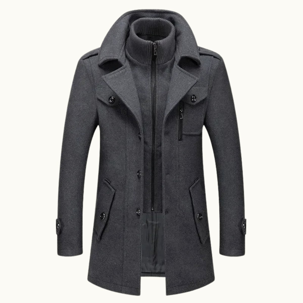 Dean | Men's Wool Blend Winter Coat, Structured Trench-Inspired Coat | Bella Blue