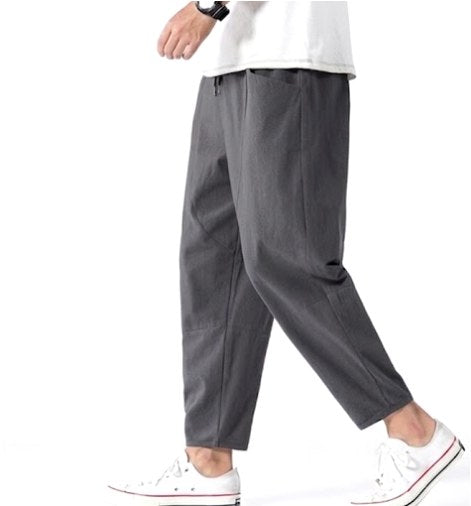 Declan | Men's Cropped Trousers with Drawstring Waist, Relaxed-Fit Casual Trousers | Bella Blue
